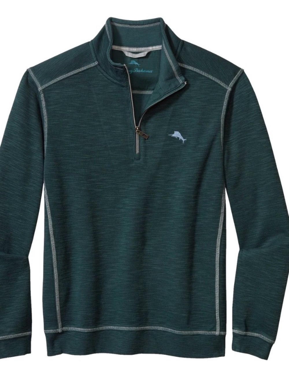 Tommy Bahama Men’s Teal Zip Mock-Neck Sweater